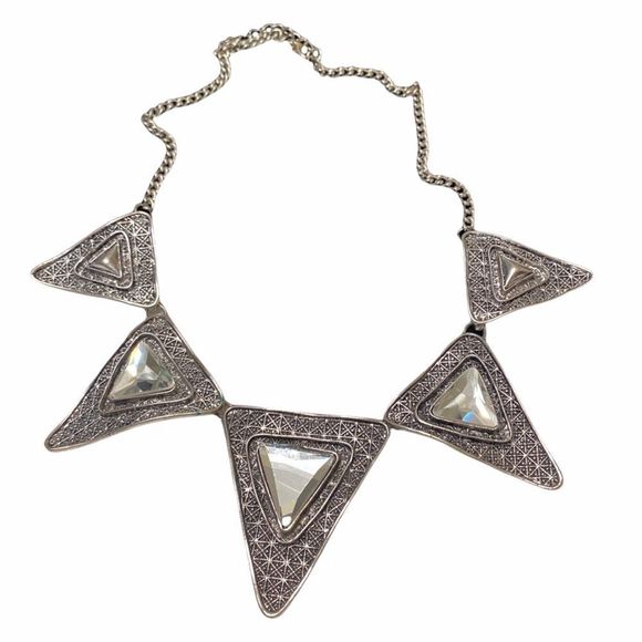 Vintage Silver Mod Mirrored Spiky Necklace - Picture 3 of 16